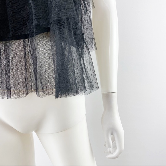 Zara Women's Black Sheer Mesh Lace Layered Short Sleeve Ruffle Top Size XS - Picture 6 of 9
